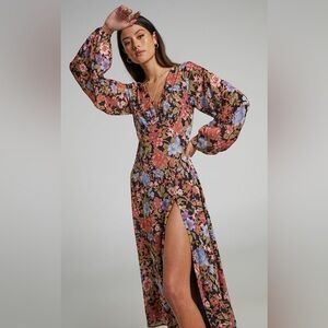 NWT Showpo Henny Midi Floral Long Sleeve Dress w/ Slit - Black, Pink, Blue